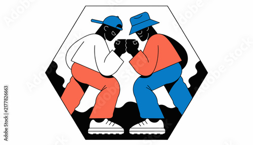 arm wrestling, two people, competitive sport, illustration