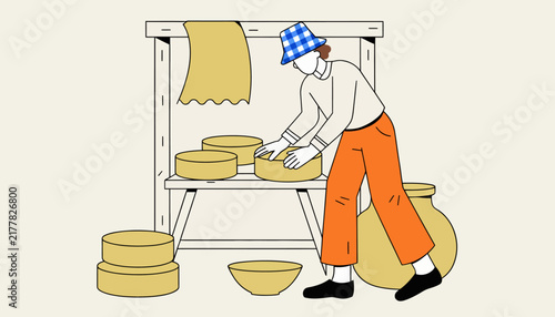 Artisan Handling Dairy Products, Food Production, Healthy Organic Food Concept, Farmers Market, Traditional Craftsmanship