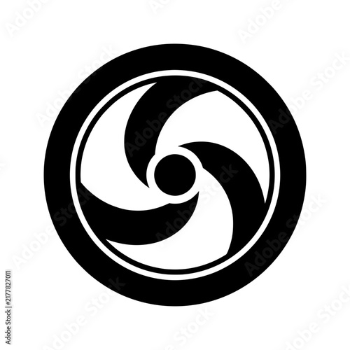 Black and white curved blade car wheel rim silhouette icon vector illustration