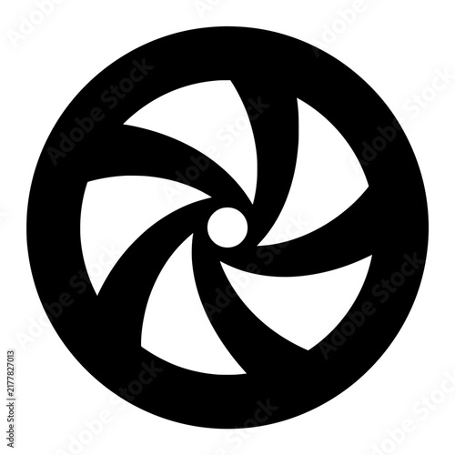Black and white curved blade car wheel rim silhouette icon vector illustration