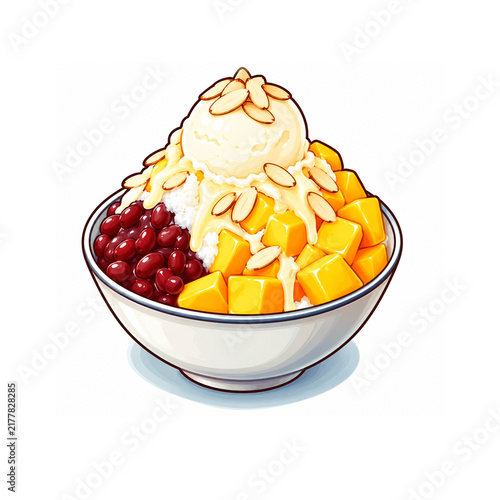 Korean Bingsu Shaved Ice Dessert with Fresh Fruit and Sweet Toppings