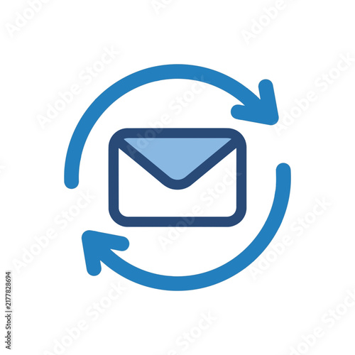Blue email envelope icon with circular refresh arrows symbolizing update or exchange.