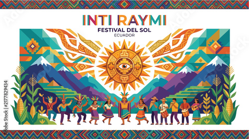 Inti Raymi Festival of the Sun Celebration Illustration.