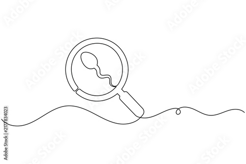 Canvastavla Sperm cell magnifying glass one line art medical analysis fertility testing vect
