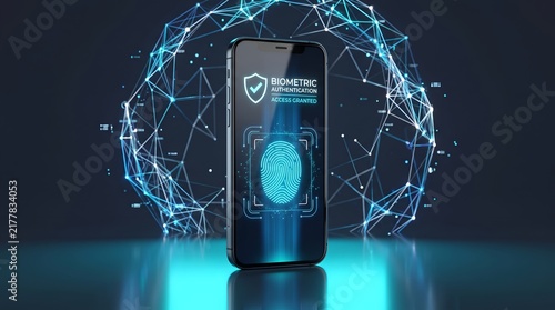 Smartphone with biometric fingerprint authentication access granted