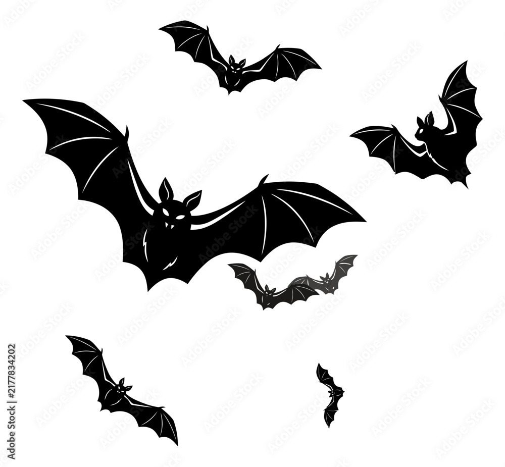 Fototapeta premium Black bats flying in formation during Halloween night with white background vector illustration