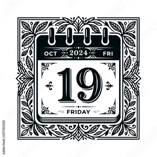 Vintage Calendar Vector Illustration of October 19 2024