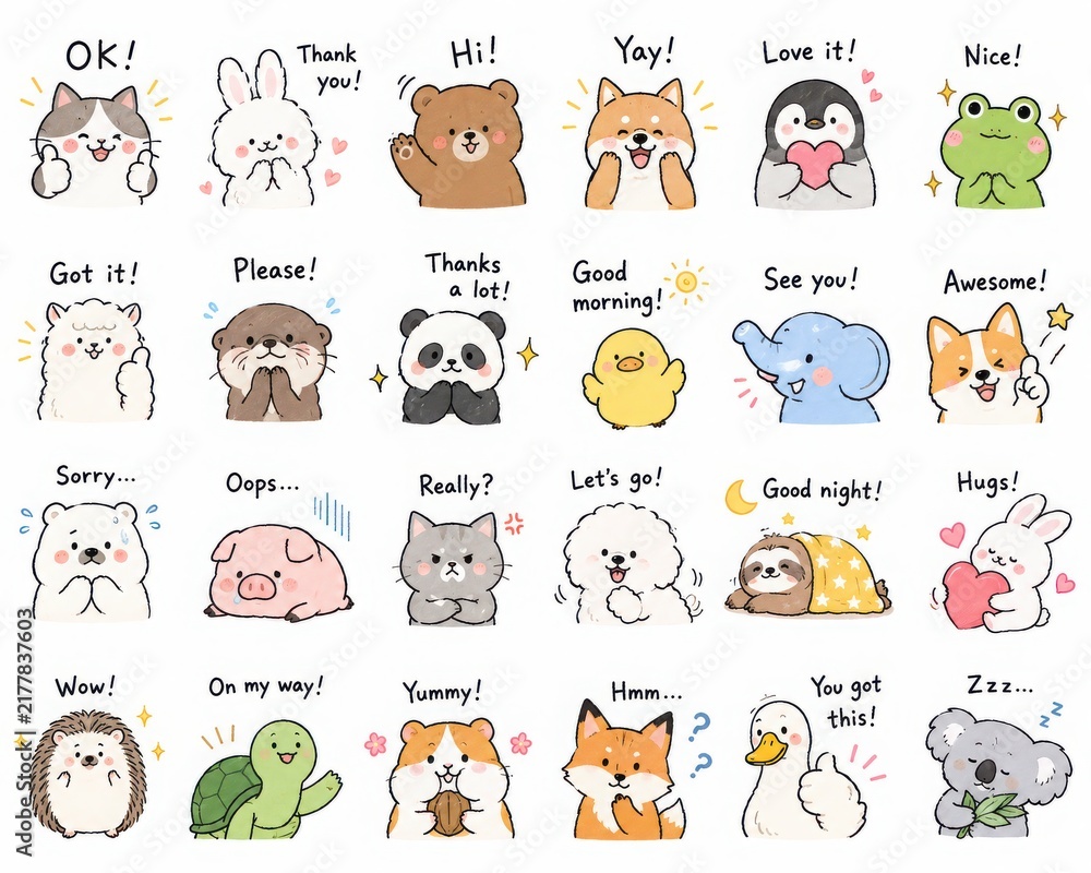Fototapeta premium Cute and Whimsical Animal Illustrations for Positive Emotions