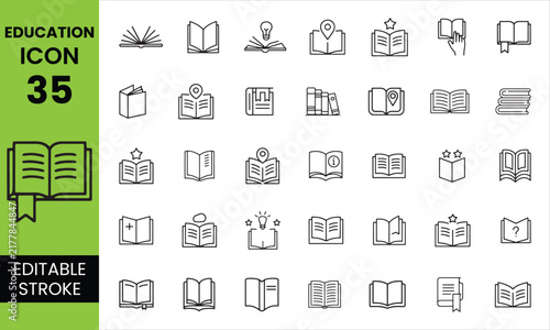 Education Editable Icon Set, School Learning and Academic Study Icons