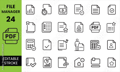 File Manager Editable Icon Set, Document Folder PDF and Digital File Management Icons