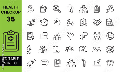 Health Checkup Editable Icon Set, Medical Examination Healthcare and Wellness Icons