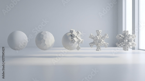 Plakat Horizontal sequence of evolving geometric sphere transformations