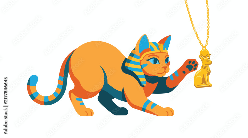 Fototapeta premium Egyptian Cat Goddess Holding Golden Amulet