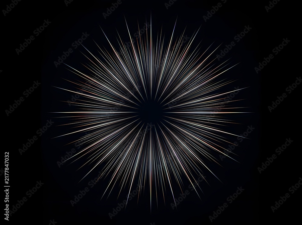 Fototapeta premium Mesmerizing Radial Light Explosion Against Deep Space Void with Ethereal Glowing Streaks and Cosmic Energy Burst