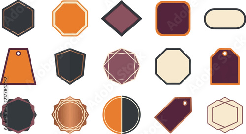 Different tags and labels in various colors and shapes are displayed in an organized layout.