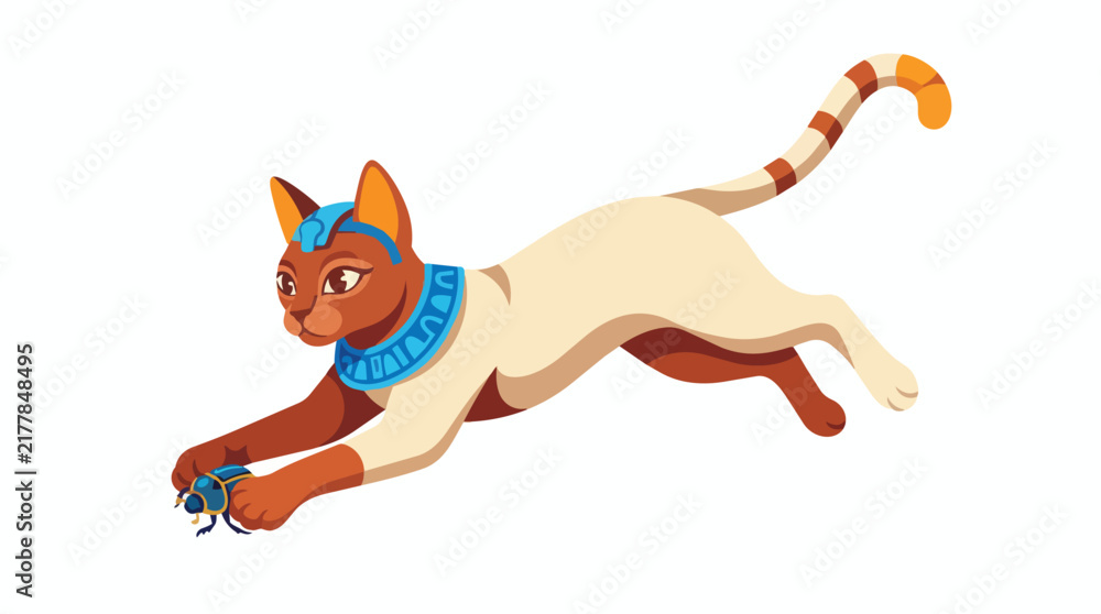 Fototapeta premium Egyptian Cat Goddess Catching Blue Bird Vector