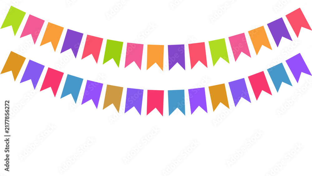 Obraz premium Colorful festive bunting garland on a white background