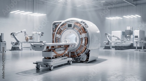 Modern mri scanner machine in a clean hospital diagnostic imaging room