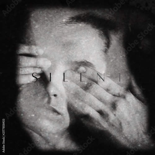 Silent - Black And White Double Exposure Portrait With Hands