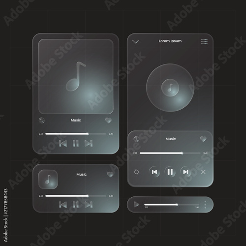 modern glassmorphism music player ui app widgets and card layouts