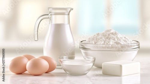 Cooking Ingredients in a Bright Kitchen Setting for Baking and Culinary Creations