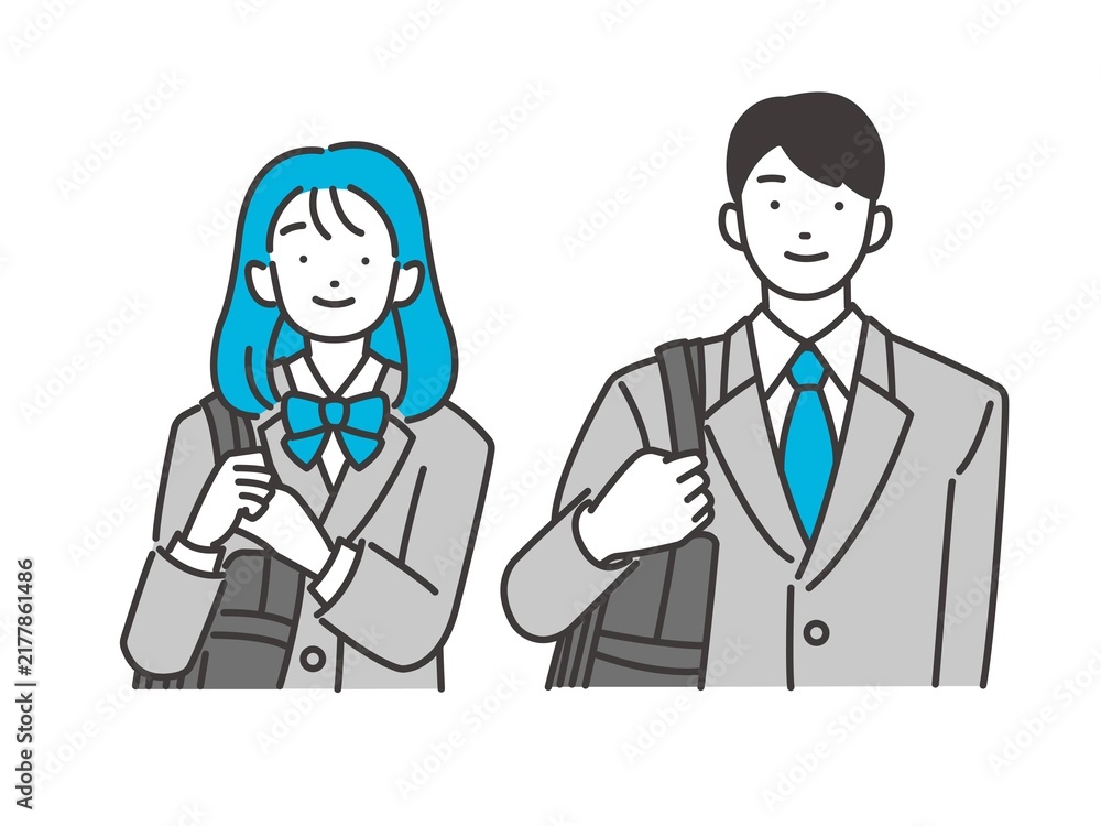 Fototapeta premium ブレザーの制服を着る男女の学生のベクターイラスト素材／制服／高校生／中学生