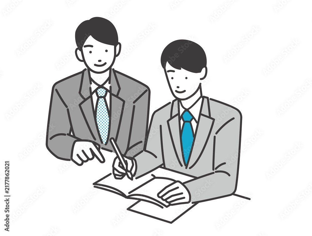 Fototapeta premium 個別指導で勉強を教えてもらう学生のベクターイラスト素材／制服／高校生／中学生