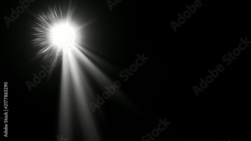 optical shine light lens flares animation. Seamless loop dynamic kinetic bright star light rays effect on black background. Dynamic light rays