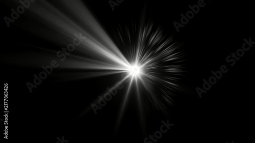optical shine light lens flares animation. Seamless loop dynamic kinetic bright star light rays effect on black background. Dynamic light rays
