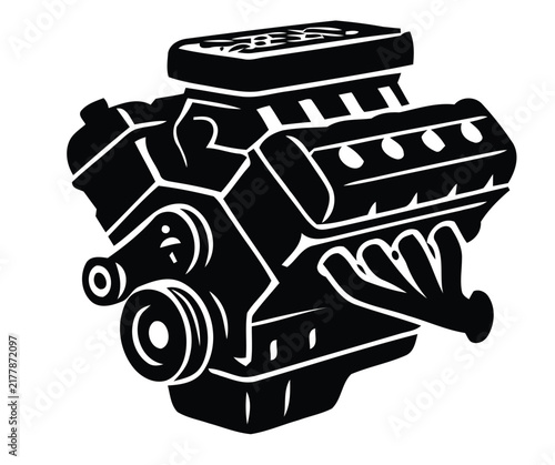 Black and white vector illustration of a car engine.
