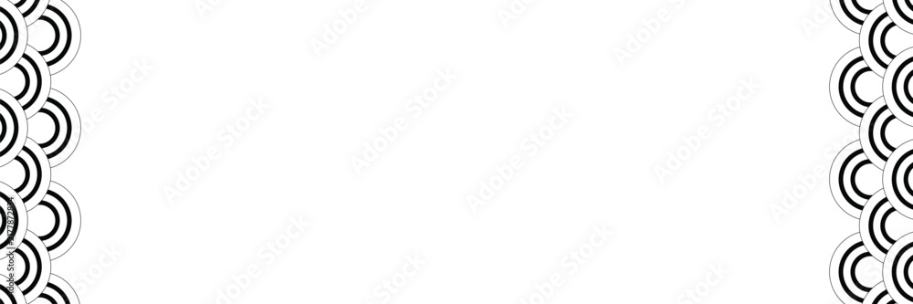 Obraz premium Top and bottom borders with traditional Japanese Seigaiha pattern and space for text. black and white sea or ocean waves print. fish squama or dragon scale. vector graphic illustration.