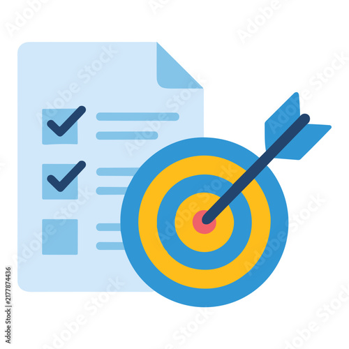 Flat design checklist with target and arrow achieving goals