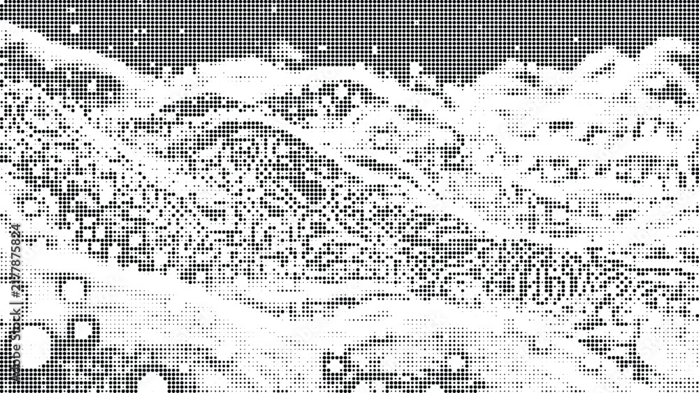 Obraz premium Halftone landscape vector graphic featuring dot pattern mountains and abstract terrain for backgrounds