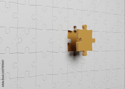 One Golden Jigsaw Puzzle Piece Fitting Into Place