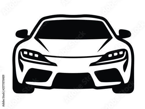 Black and white vector icon of a sports car front view.