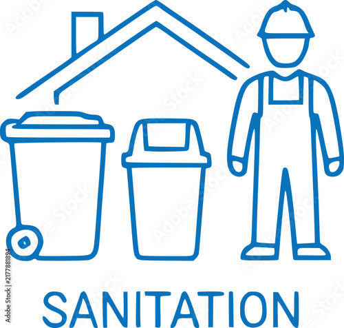 A sanitation worker standing next to trash cans and recycling bins