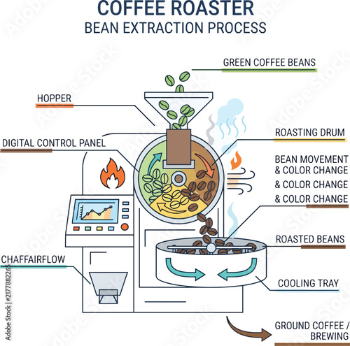 Coffee Roaster Bean Extraction Process Diagram