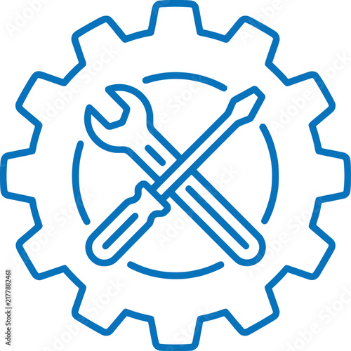 A blue icon of a wrench and screwdriver crossed over each other