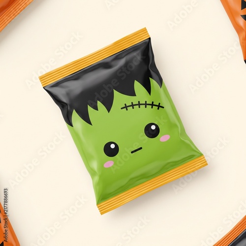 Cute Frankenstein Halloween Snack Treat Packaging Pouch Premium Design.