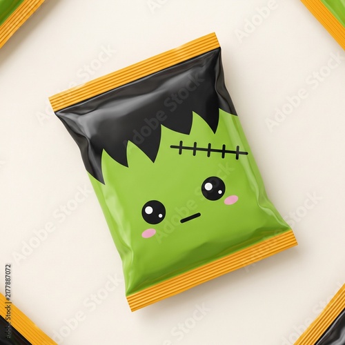 Cute Frankenstein Halloween Snack Treat Packaging Pouch Premium Design.