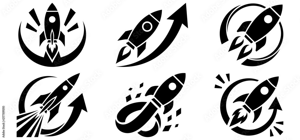 Fototapeta premium Set of rocket launch icons symbolizing startup, business growth, success, and innovation