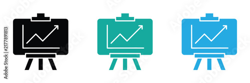 Presentation Board Growing Graph Icon Set Business Growth Arrow Presentation Chart Stand Vector Graphic Illustration Isolated Stock Asset