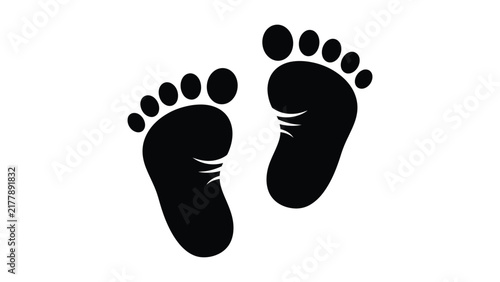 newborn baby footprints silhouette icon, infant feet print symbol, maternity and childcare concept, minimalist black footprint illustration isolated on background