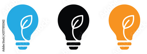 Eco Light Bulb Leaf Icon Set Green Renewable Energy Eco Friendly Tech Concept Vector Graphic Illustration Isolated Stock Asset