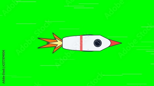 Fast Rocket Ship Animation Flying Through Space on Green Screen Background for Science Projects