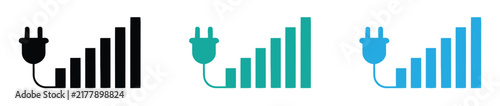 Electric Plug Signal Bar Icon Set Power Energy Charging Status Level Indicator Vector Graphic Illustration Isolated Stock Asset