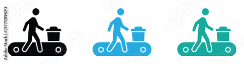 Moving Walkway Airport Travel Icon Set Passenger Walking Conveyor Belt Luggage Transit Terminal Concept Vector Graphic Illustration Isolated