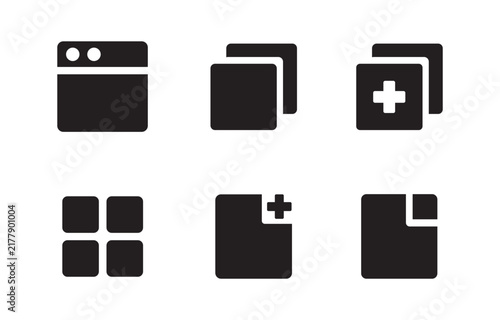 Browser GUI Icon Symbols Set, Application Window, Tabs, Add, Maximize, Minimize and User Interface Controls Vector Illustration.