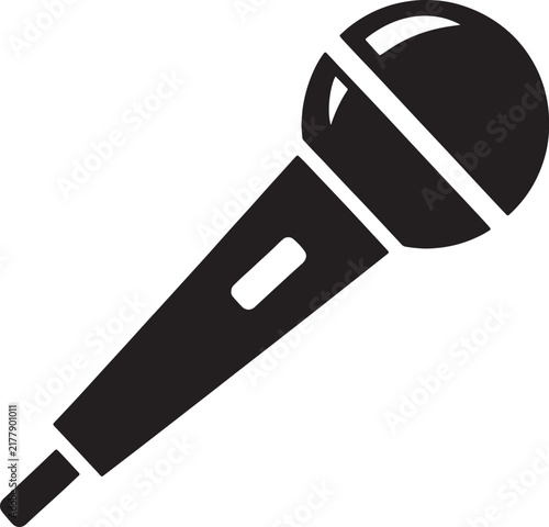 Black microphone icon with switch isolated on transparent background.