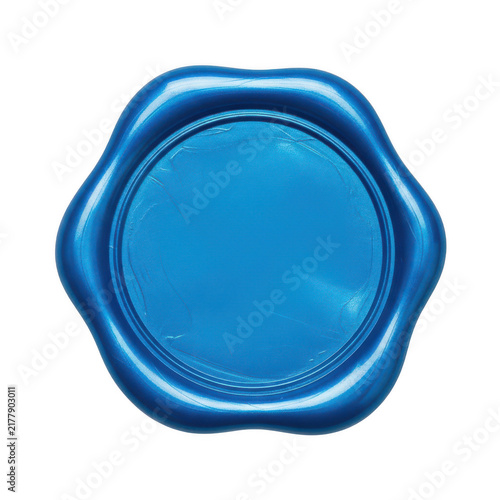 Classic blue wax seal stamp isolated on transparent background for luxury branding and historical document design